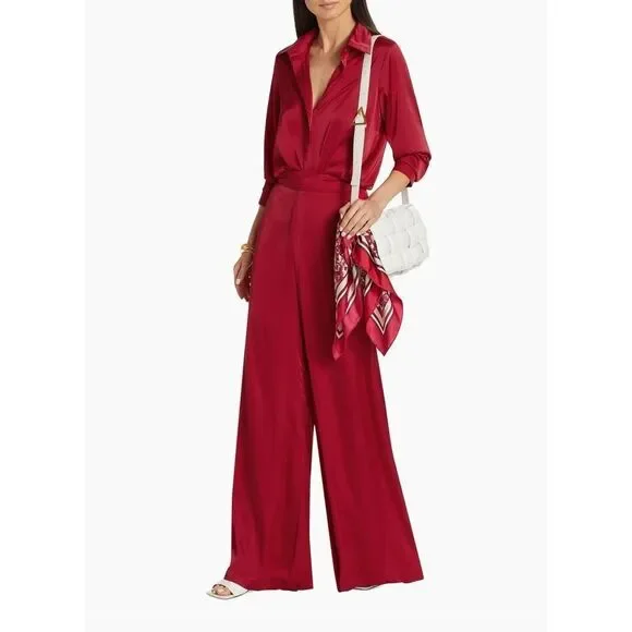 Andrea lyamah Red Vana Satin Button-Front Shirt.Saks Fifth Avenue. Sz S. NWT - Picture 9 of 13